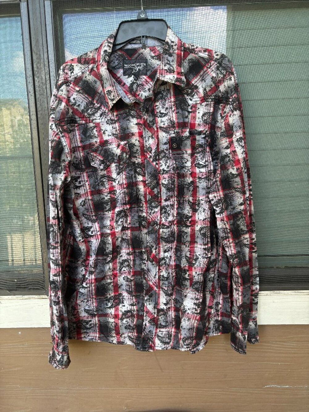 Moonshine Spirit Brad Paisley Red Black Paisley Plaid Western Snap Shirt XL